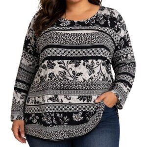 Allison Daley 2X Tunic Boho Floral 3/4 Sleeves Knit